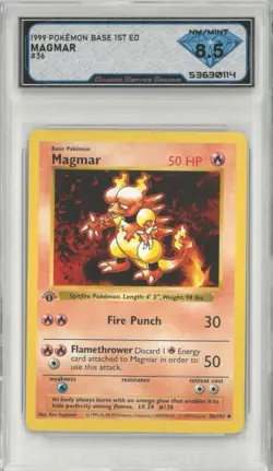 1999 Pokemon Base 1st Ed MAGMAR #36/102 💎 DSG 8.5 NM/Mint - Image 1