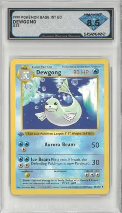 1999 Pokemon Base 1st Ed DEWGONG #25/102 💎 DSG 8.5 NM/Mint - Image 1
