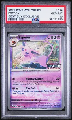 2023 POKEMON OBF EN-OBSIDIAN FLAMES BEST BUY EXCLUSIVE #086 ESPEON PSA 10 - Image 1