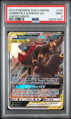 2019 POKEMON SUN & MOON UNIFIED MINDS #125 UMBREON & DARKRAI GX PSA 9 - Image 1