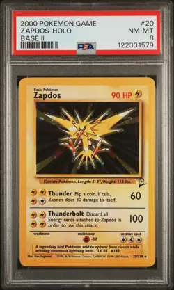 2000 POKEMON BASE SET 2 #20 ZAPDOS-HOLO PSA 8 - Image 1