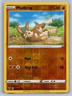 Mudbray #096/185 SWSH04: Vivid Voltage Reverse Holo Common - Pokemon Cards AA4 - Image 1
