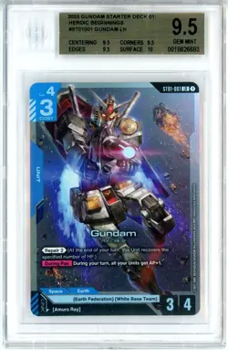 BGS GEM MINT 9.5 Gundam Card Game Gundam RX-78-2 ST01-001 LR Gundam Beta 2024 - Image 1