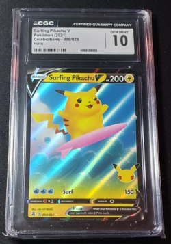 2021 Pokemon Surfing Pikachu V Celebrations Holo 008/025 CGC 10 - Image 1