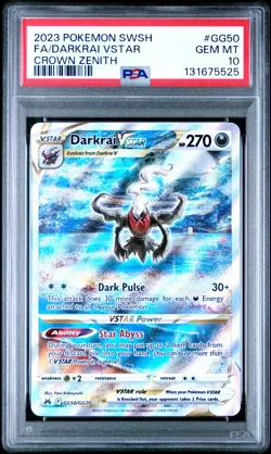 2023 POKEMON SWORD & SHIELD CROWN ZENITH #GG50 FULL ART/DARKRAI VSTAR PSA 10 - Image 1