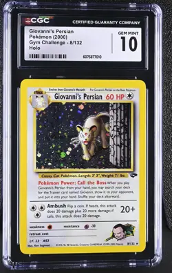 CGC 10 GEM MINT Giovanni's Persian 2000 Gym Challenge 8/132 Holo Pokemon Card - Image 1