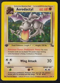 Pokemon Card Aerodactyl 1/62 Fossil 1st Edition Holo Rare WOTC LP - Image 1