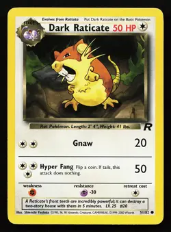 Dark Raticate 51/82 Common Team Rocket Pokemon Card - Image 1