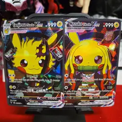 Pikachu Tanjirou + Nezuko Demon Slayer/Pokemon Cute Cosplay Doujin ACG HOLO Card - Image 1