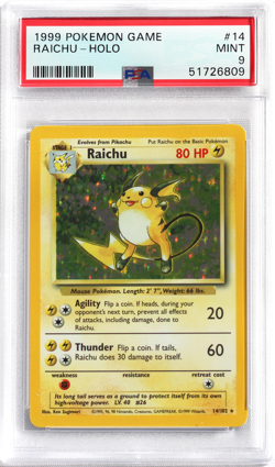1999 Pokemon Game #14 Raichu Holo PSA 9 Card MINT! Base Set Trusted Seller! Rare - Image 1