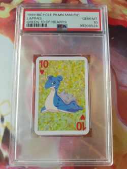 1999 Pokemon Lapras 10 of Hearts Bicycle Mini Poker Playing Card PSA 10 Gem Mint - Image 1