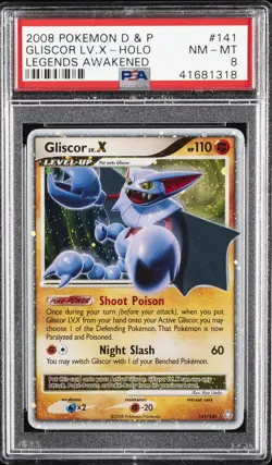 2008 POKEMON DIAMOND & PEARL LEGENDS AWAKENED #141 GLISCOR LV.X-HOLO PSA 8 - Image 1