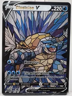 Custom Stained Glass Pokemon Blastoise Anime Game Collectible Card Holo ACG/TCG - Image 1