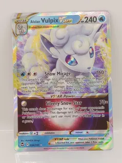 Alolan Vulpix Vstar 034/195 Silver Tempest NM Full Art Ultra Rare Pokemon Card - Image 2