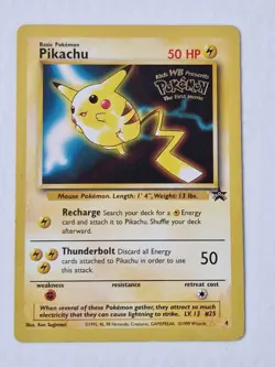 1999 Pokemon Pikachu Black Star WB Kids The First Movie promo card - Image 1
