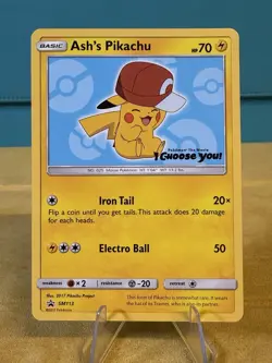 Ash’s Pikachu SM113 Ultra Rare Non Holo Exclusive Promo Pokemon Card - Image 1