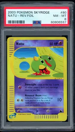 2003 Pokemon Unlimited Skyridge 80/144 Natu Reverse Holo PSA NM-MT 8 - Image 1