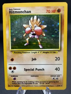 Pokemon TCG Hitmonchan Base Set 7/102 Holo Unlimited Holo Rare - HP/Damaged - Image 1
