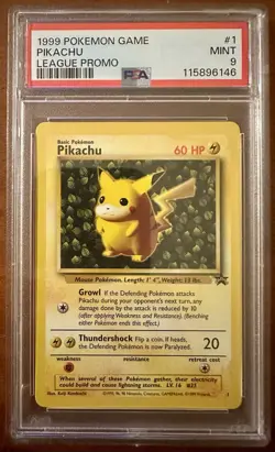 PSA 9 - Pikachu 1999 Pokemon League Black Star Promo - Regular Rare - Fast Ship - Image 1