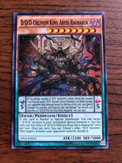 Yugioh 1x Mint Super Rare D/D/D Oblivion King Abyss Ragnarok OP04-EN010 - Image 1