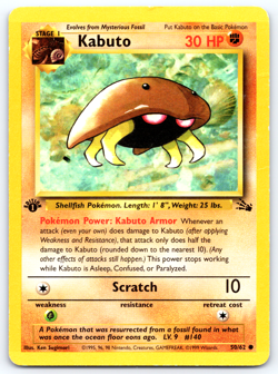 Kabuto 1st First Edition 50/62 Fossil Pokemon Card Heavy Played - Image 1