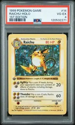 Pokemon Raichu Base Set Shadowless 1st Edition Holo Rare #14 PSA 4 - Image 1