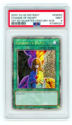 Yugioh Change Of Heart RA01-EN050 Quarter Century Secret Rare 1st Ed PSA 9 - Image 1