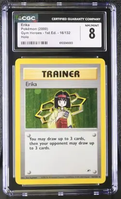 CGC 8 - Erika #16/132 - Holo Rare Gym Heroes - Vintage Pokemon Card 2000 NM/Mint - Image 1