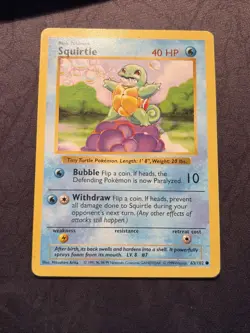 Pokemon TCG Squirtle 63/102 Base Set *Shadowless* Card WOTC 1999 - Image 1