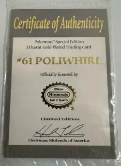 Vintage 1999 Burger King Pokemon 23K Gold Plated Trading Card Poliwhirl (No Box) - Image 4