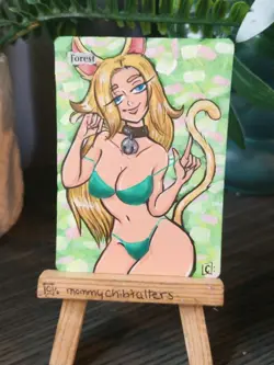 forestX1 Altered Art Hand Painted MTG Magic Gathering land card Nissan sexy girl - Image 1