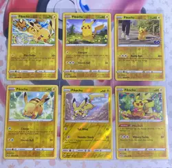 Pokemon Pikachu Reverse Holo Lot Of 6 Cards NM Condition SWSH S&M Mixed Lot - Image 1