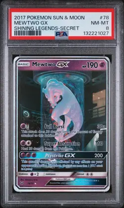PSA 8 NM-MT Mewtwo GX 78/73 Shining Legends Secret Rare Holo Pokemon Card - Image 1