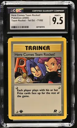 CGC 9.5 MINT+ Here Comes Team Rocket! Team Rocket 1st Edition 71/82 Pokemon Card - Image 1