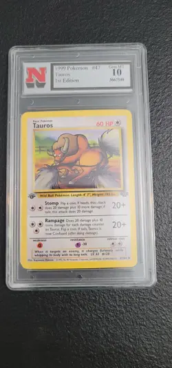 1999 Pokemon Jungle Set 1st Edition Tauros Graded - Image 1