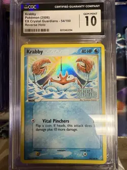 Pokemon EX Crystal Guardians Reverse Holo Krabby CGC 10 GM 2006 Stamp Card - Image 1