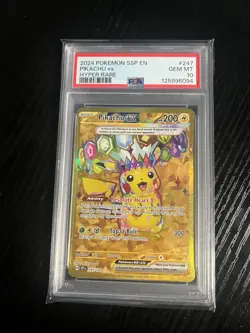2024 POKEMON SSP EN-SURGING SPARKS #247 PIKACHU ex HYPER RARE PSA 10 - Image 1
