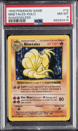 1999 POKEMON GAME SHADOWLESS #12 NINETALES-HOLO PSA 8 - Image 1
