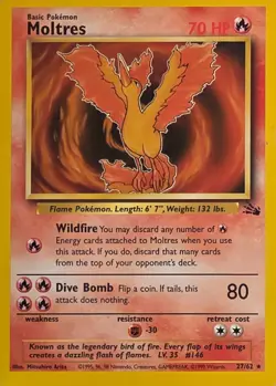 Pokemon TCG Fossil Moltres 27/62 Unlimited Non-Holo Rare MP 1999 - Image 2