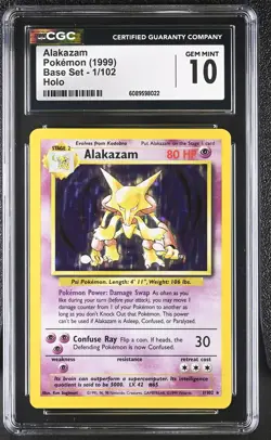 CGC 10 GEM MINT Alakazam 1999 Base Set 1/102 Holo Pokemon Card - Image 1
