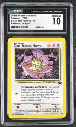 CGC 10 GEM MINT Team Rocket's Meowth 2000 Black Star Promos 18 Pokemon Card - Image 1