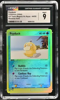 CGC 9 MINT Psyduck 2004 EX Team Magma Vs Aqua 44/95 Reverse Holo Pokemon Card - Image 1