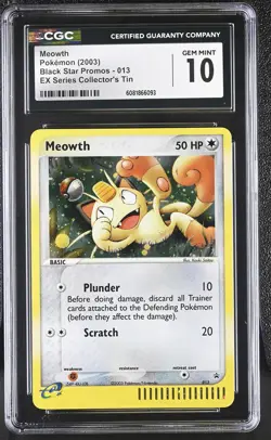 CGC 10 GEM MINT Meowth 2003 Black Star Promos 013 Holo Pokemon Card - Image 1