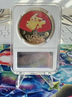 Pokemon Pikachu Gold Plated Collectible Coin Card Gift Set Souvenir In Case - Image 1