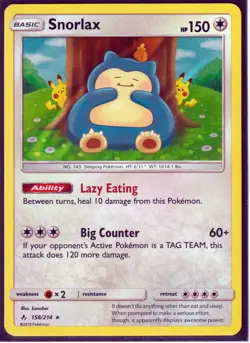 2019 POKEMON SNORLAX 158/214 -UNBROKEN BONDS- RARE- HOLO -NM/LP (S5) - Image 1