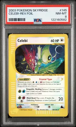 2003 POKEMON SKYRIDGE #145 CELEBI-REVERSE FOIL PSA 8 - Image 1