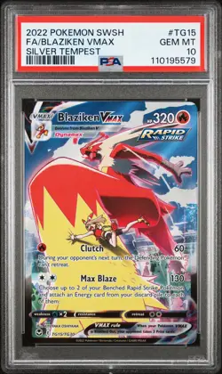 2022 POKEMON SWORD & SHIELD SILVER TEMPEST #TG15 FULL ART/BLAZIKEN VMAX PSA 10 - Image 1