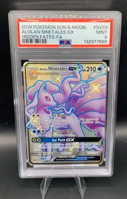2019 POKEMON SUN & MOON HIDDEN FATES #SV53 FULL ART/ALOLAN NINETALES GX PSA 9 - Image 1