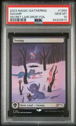 MTG SECRET LAIR DROP #1384 SWAMP SECRET LAIR DROP-FOIL PSA 10 - Image 1