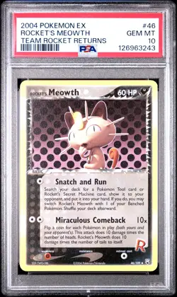 2004 POKEMON EX TEAM ROCKET RETURNS #46 ROCKET'S MEOWTH PSA 10 - Image 1